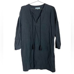 Madewell Black Denim V-Neck Tassel Tie-Front Shirtdress Size Medium